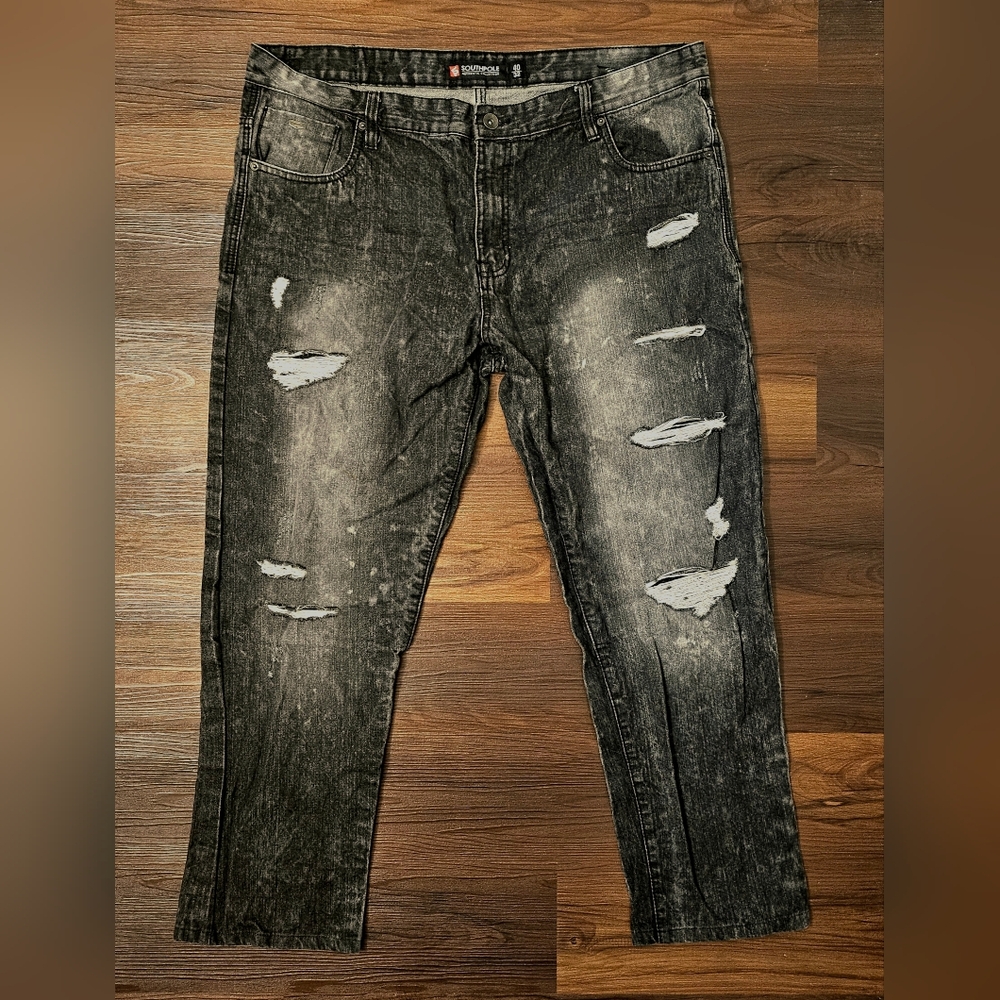 Vintage Y2K Southpole Jeans 41x29 - RN 82628 Mens Black Gray Distressed Relaxed